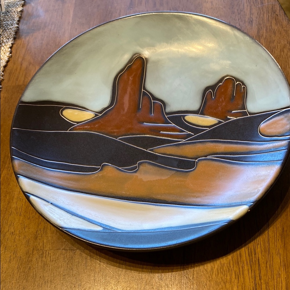 Desert Landscape ceramic plate.Table top Gallery’s NAVAJO HAND  PAINTED/CRAFTED